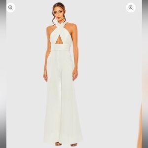 Mac Duggal 11666 Sequined Cross Neck Halter Jumpsuit